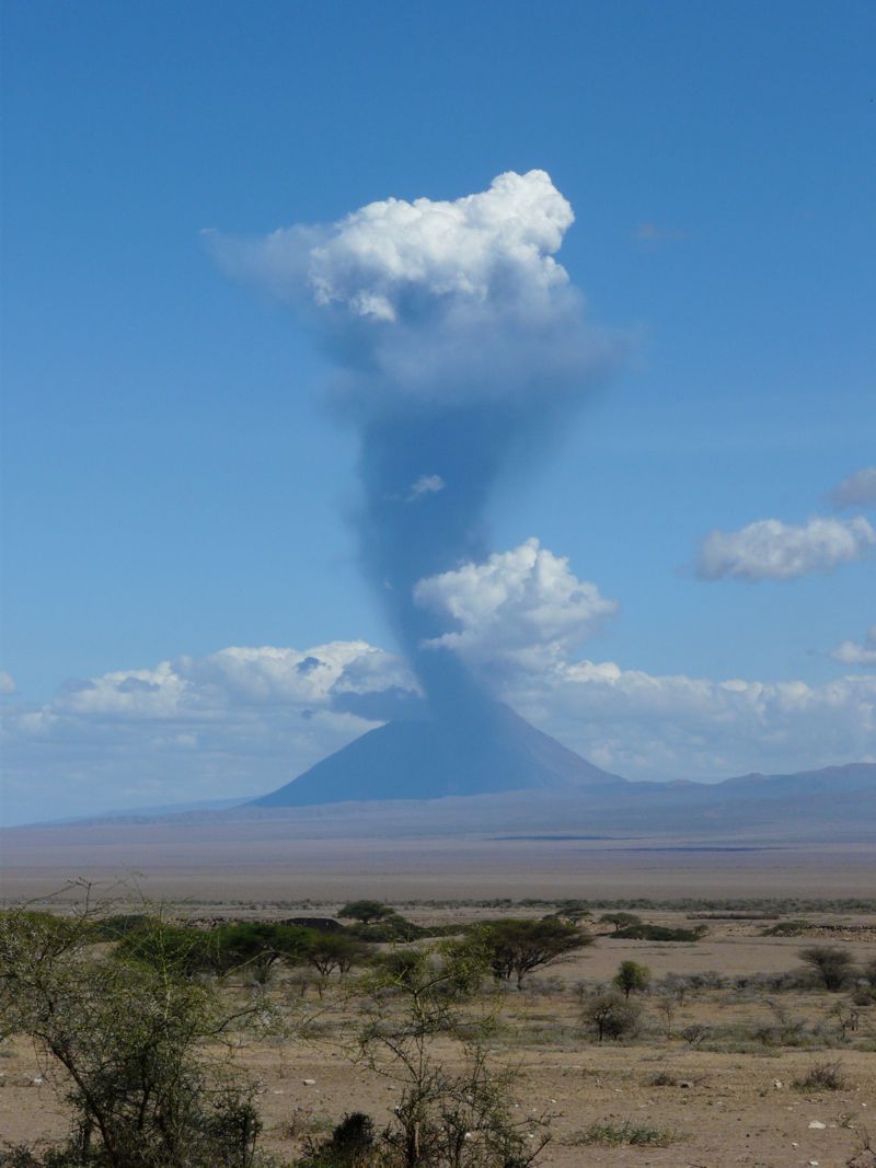 Eruption of Maasai Mountain of God in front of our camp